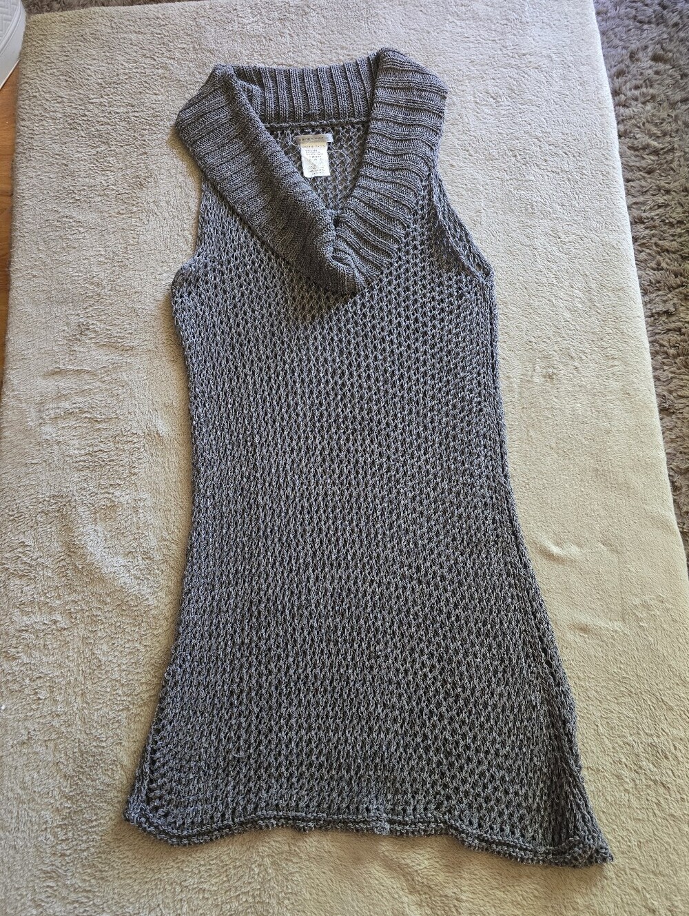 Sarah Pacini Open Knit Linen Cotton Blend Sleeveless Cowl Neck Dress One Size - Picture 4 of 11